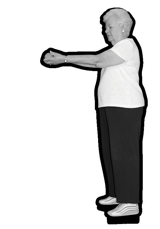 espacés de la largeur des hanches ǻǻtenir une balle dans la main droite près de la cuisse ǻǻlever le bras lentement à