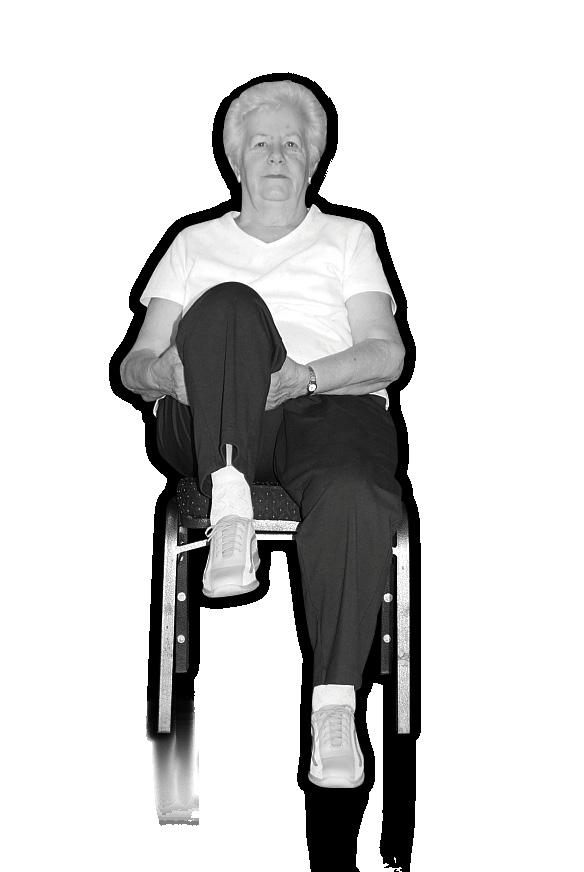 Semaines 8 à 10 F_Assouplissement/relaxation 4. Tenir la jambe Assise, dos appuyé sur le dossier de la chaise. ǻǻlever le genou droit.