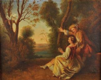 455 École FRANCAISE du XVIIIe siècle, suiveur de Jean-Baptiste TER Couple d amoureux avec une cage aux oiseaux Couple d