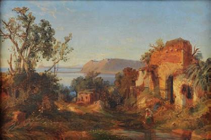 485 Teodoro DUCLERE (1816 1867) La baie de Pozzuoli et du Cap Misène vue de la Colline du Pisillipo Huile sur toile. Signée en bas à droite. Circa 1850.