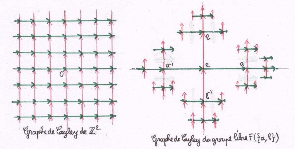 Exemples : 1) Le groupe (Z, +) est engendré par a = 2 et b = 3. Représenter le graphe bicolore associé. 2) Le groupe Z 2 est engendré par a = (1, 0) et b = (0, 1).