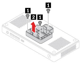 3. Retournez l'ordinateur de façon à ce que le carter inférieur soit orienté vers le haut. 4. Retirez le support de rail DIN. 5. Installez le support de rail DIN. 6.