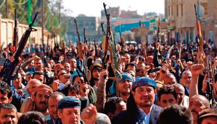 YÉMEN UE-ETATS UNIS Manifestation contre le classement s Houthis comme "terroristes" par Trump Des centaines partisans d'éléments du mouvement "Ansarallah" (Houthis) ont manifesté mercredi dans la