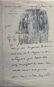 5 Figure 4 Lettre de l abbé Peuportier, curé de la paroisse Saint-Roch de Paris, 27 janvier 1920, avec le premier croquis de l artiste pour le projet de verrière