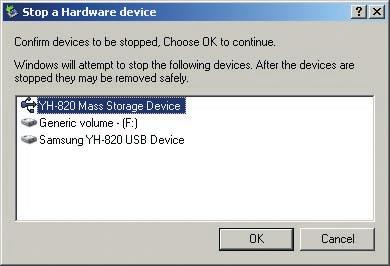 Lorsque le message [Hardware device stopped] apparaît, appuyez sur [OK] puis débranchez le câble USB.