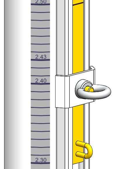 MONTAGE 3 AJUSTEMENT DE LA HAUTEUR DES GLISSIÈRES. (X2) Adhesif Point de repère pour déterminer la hauteur du filet serrage inox M10 Veillez à ce que la hauteur au milieu du filet soit de 2.