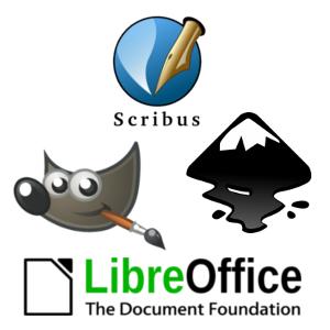 Logiciels libres Gimp, LibreOffice, Scribus.