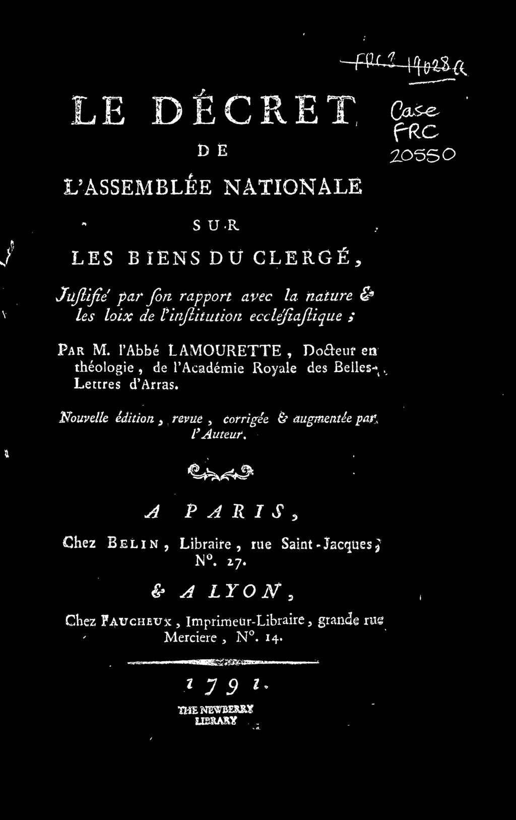 l Abbé L AMOURETTE Doaeur ea théologie de l Académie Royale des Belles-^ Lettres d Arras.