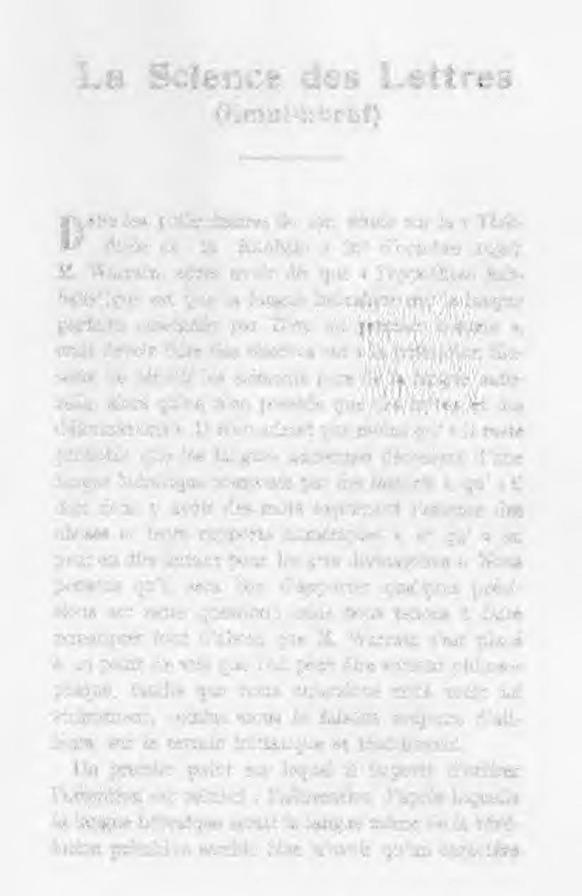 La Science des Lettres (llmul-hurûf) DAXS les préliminaires de vson étude sur la «Théodicée de la Kabbale» (n u d octobre 1930), M.