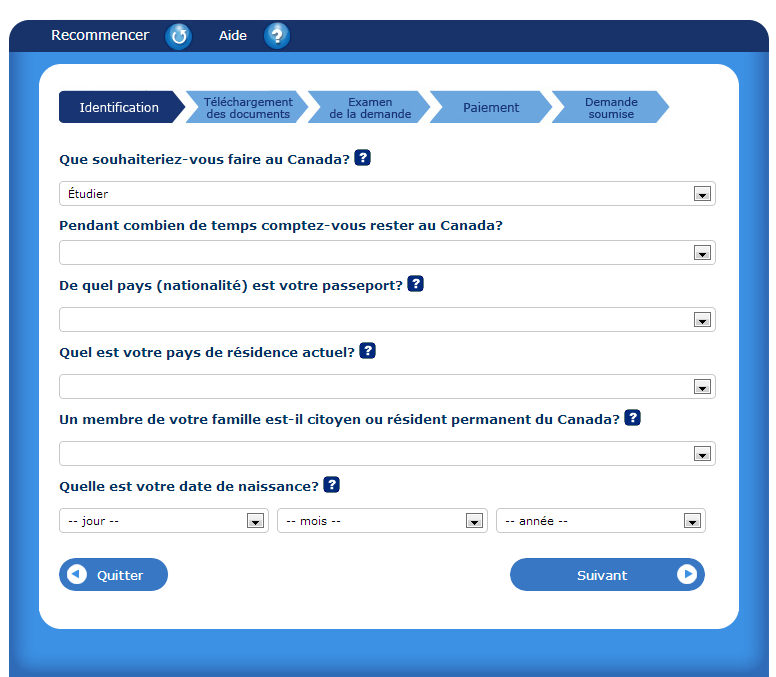 Fiches de dépannage pour les demandes en ligne de documents de résidence temporaire pour étudiant sur MonCIC Page 12/45 A B A. Que souhaiteriez-vous faire au Canada?
