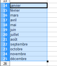 La suite de mois «février, mars, etc.» apparaissent dans une liste (fig.45) 5. Descendez jusqu à «décembre» et levez le doigt du clic 6. Les mois ont été insérés automatiquement (fig.46) Fig. 45 Fig.