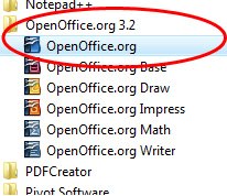 cliquez sur «Tous les programmes» 3. Cherchez «OpenOffice.org 3.2» et cliquez dessus (fig.