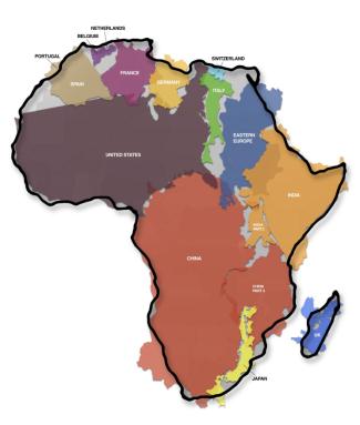Les graphiques ANNEXE GRAPHIQUE TAILLE DE L'AFRIQUE Titre du graphique : The true size of Africa COUNTRY AREA x1000km² Chine 9.597 USA 9.629 Inde 3.287 Mexique 1.964 Pérou 1.