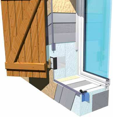 Encadrement des fenêtres Sur linteau et sur tableau 9 1 - Profilé d angle «Goutte d eau» 2 - Treillis de verre marouflé dans le sous-enduit 3 - Enduit 4 - Elément de fixation isolant forte densité 5