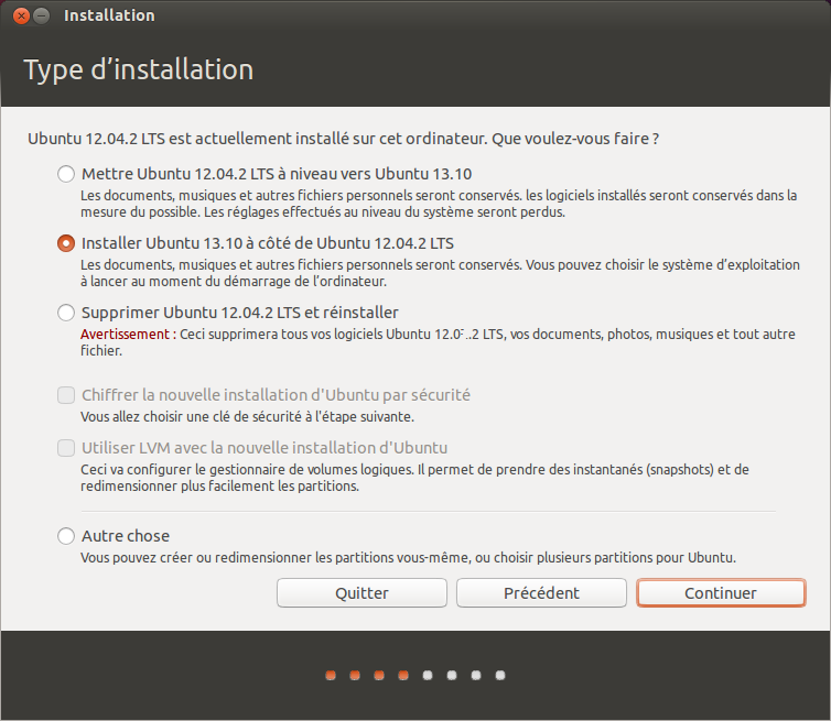 I Allouer de l espace disque L installateur d Ubuntu détectera automatiquement tout système d exploitation installé sur votre machine et présentera des options d installation basées sur votre système.