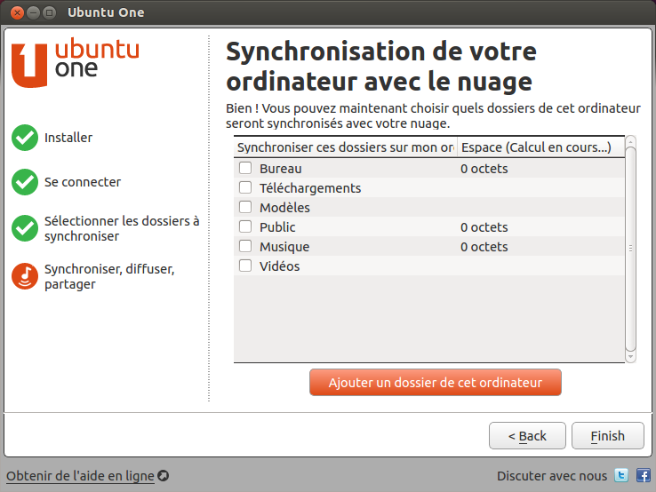 Une fois la synchronisation terminée, vous pouvez afficher les fichiers sur l interface utilisateur Web Ubuntu One, et ils vont aussi être synchronisés sur tous les autres ordinateurs ou