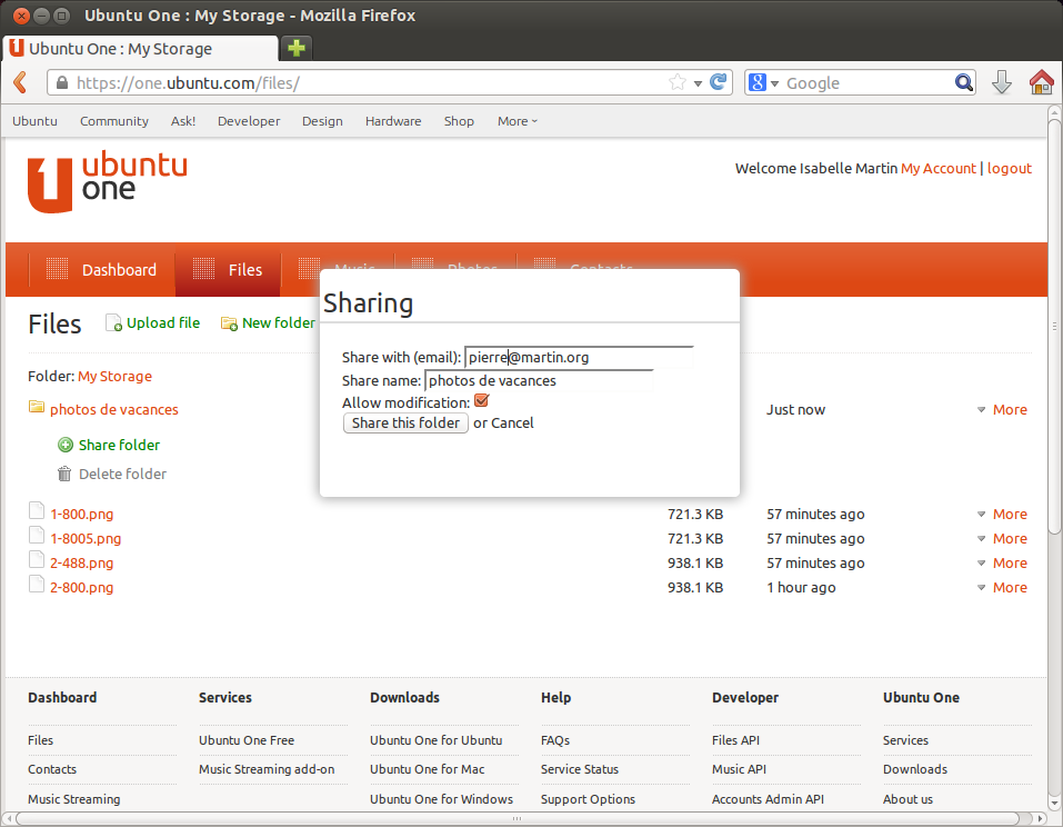 T U dossier dans l interface web Ubuntu One, cliquez sur le bouton More puis cliquez sur Delete this share.