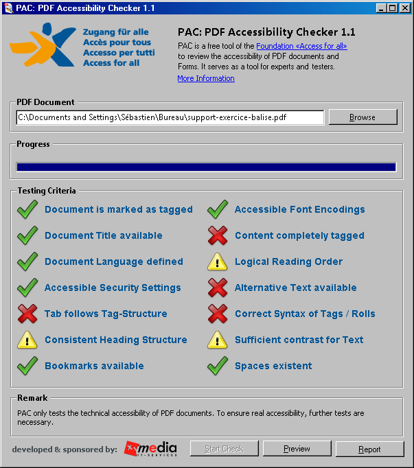 11.4 PDF-Accessibility-Checker (PAC) Pour tester l accessibilité de vos documents PDF, nous vous recommandons le logiciel «PDF- Accessibility-Checker (PAC)» 21 en anglais.