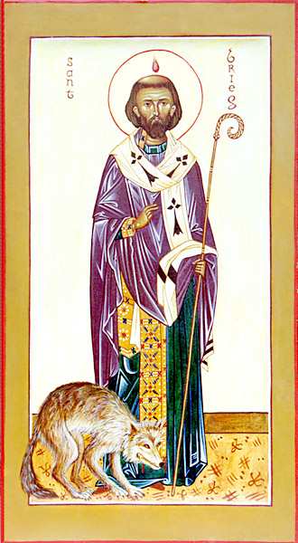 Saint Brieuc avec des loups, évêque