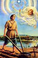 Saint Isidore le Laboureur Évêque tenant une bêche, une