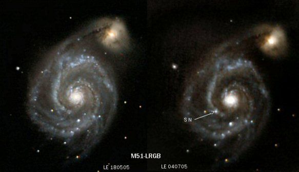 M51, les Chiens de Chasse En fonction de la manière dont les supernovae brillent, on peut dire si l'univers est plus ou moins âgé.