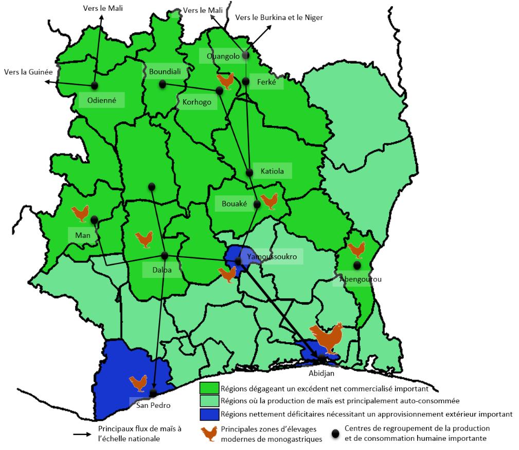 Ainsi la commercialisation du maïs en Côte d Ivoire ne s organise pas seulement autour de l axe central Nord-Sud qui relie Ouangolodougou à Abidjan.