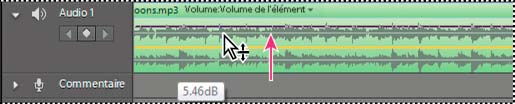 Ajout de la partie audio et mixage audio 264 Lors du déplacement, le niveau en décibel s affiche.