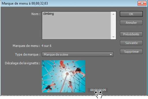 Création de menus de disque 272 Déplacement du code temporel du décalage de la vignette Pour lire une vidéo avec le bouton de menu du disque, sélectionnez l option Bouton du menu animé.