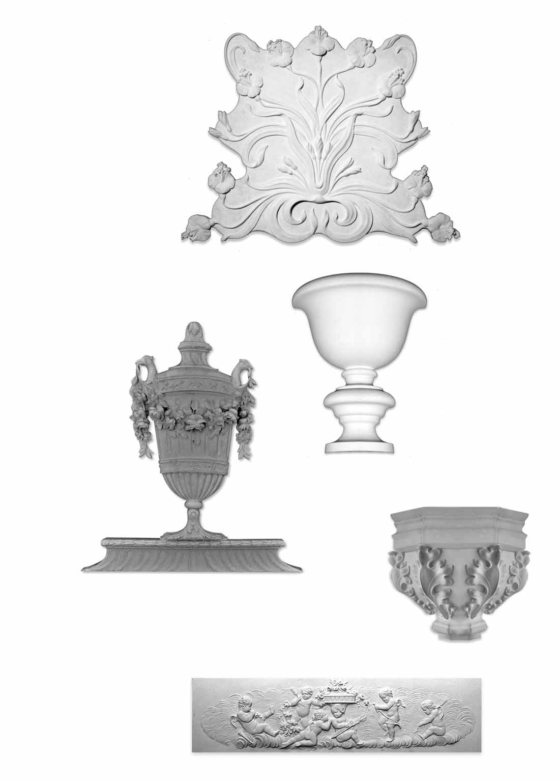 PBP 745 Bouquet de fleurs, art nouveau 635 x 800 mm VSP V02 Vase mural (demi) 480 x 425 x 00 mm VSP V746 Vase, spécial pour frise n 528 860 x 430 mm VSP V749/1 Vase gothique dimensions ( complet ) :