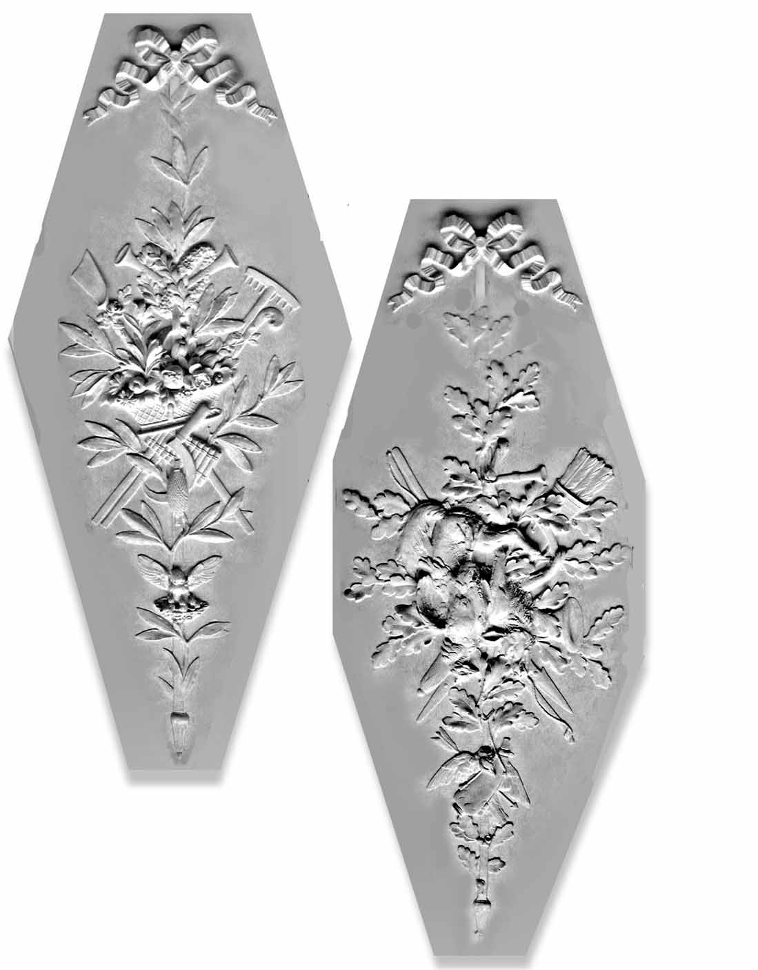 Petits Bas-Reliefs PBP 745A Panier de fleurs et flûte de pan, avec nœud dimensions motif : 2100 x 700