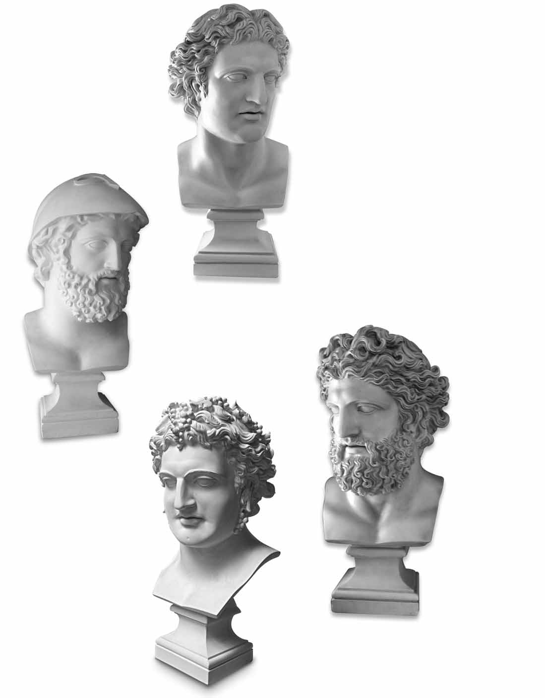 Statues,Torses & Bustes STP 307 Alexandre Type : tête en plâtre 950 x 450 x 500 mm STP 1319 Hermès Type : tête en plâtre 950 x 450 x