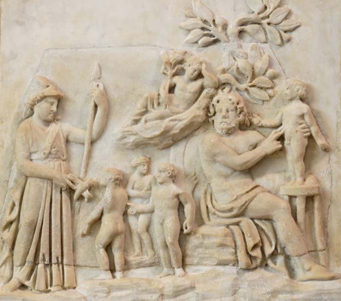 IDÉE MAÎTRESSE Création de l'homme par Prométhée (Athéna se tient à gauche), bas-relief en marbre, Italie, IIIe siècle, musée du Louvre Dans la tradition, la pierre occupe une