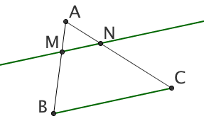2 - pplication : etit théorème de Thalès : Soit un triangle, un point M du segment [] et un point N appartenant au segment [].