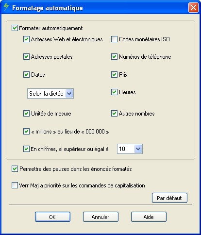 Modifier les options de formatage pour tous les profils utilisateur Si vous avez activé la case à cocher Paramètres de formatage sur la page Installation personnalisée lors d une installation
