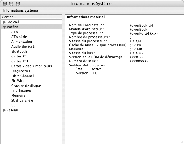 A Caractéristiques A Annexe Vous pouvez utiliser Informations Système pour trouver des informations détaillées à propos de votre PowerBook : quantité de mémoire intégrée, taille du disque dur,