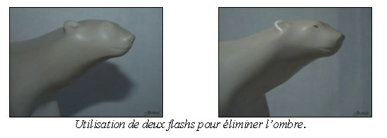 c. Ombres portées L ombre portée est une ombre produite par le flash (par exemple sur le mur derrière le sujet pour un portrait) : l utilisation multi flashs, d un réflecteur ou d un diffuseur est