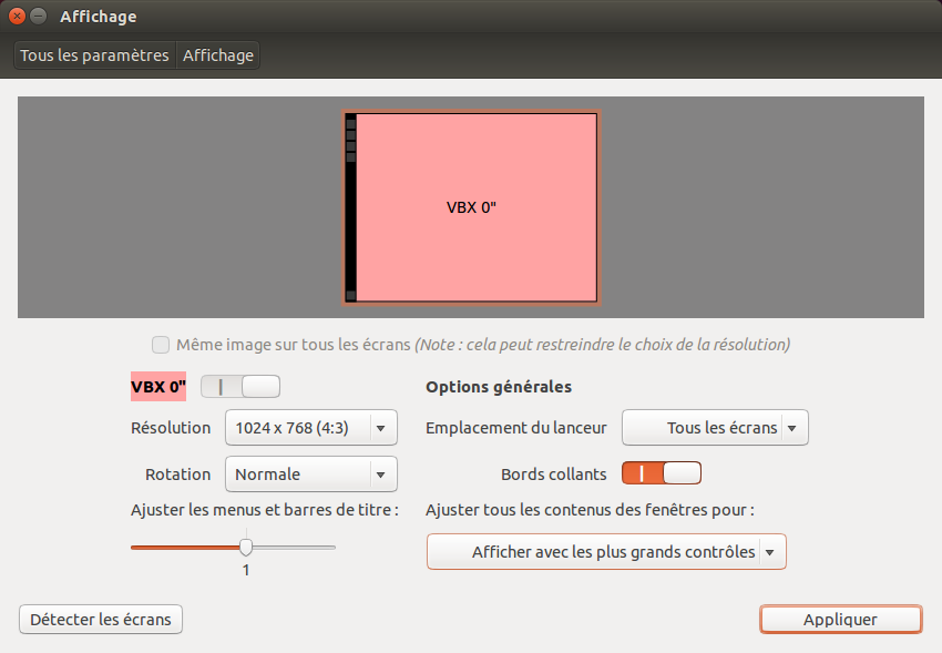 Dépannage 125 L utilitaire de configuration Ubuntu Affichage permet aux utilisateurs de modifier la résolution.
