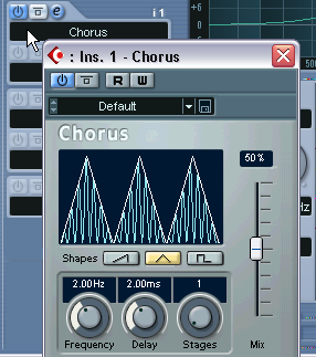 3. Sélectionnez Chorus dans le sous-menu Modulation. L effet est alors chargé, activé automatiquement et son tableau de bord s affiche. 4.