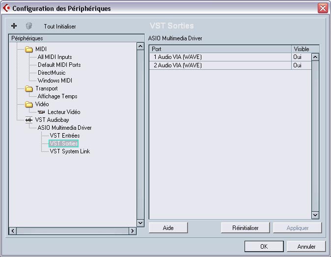 Carte audio gérée par un pilote Windows Multimedia (MME) Lorsque vous sélectionnez un pilote MME pour la première fois, le système vous demandera si vous désirez vérifier la configuration.