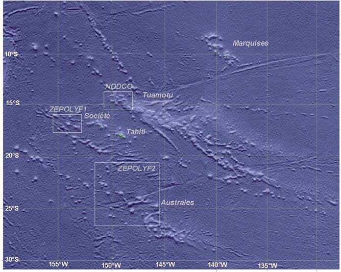 La chimie et la mer Figure 10 Localisation générale des zones d encroûtements riches en cobalt et platine connus en Polynésie. L archipel de Tuamotu, qui compte 78 atolls, est le cœur du gisement.