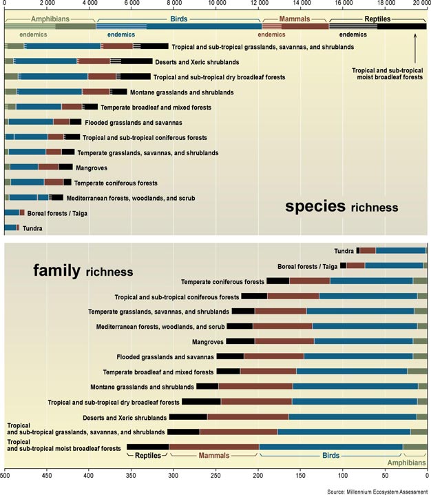 page 40/90 Annex 13: Figure 1.2. Comparisons for the 14 Terrestrial Biomes of the World in Terms of Species Richness, Family Richness, and Endemic Species (C4 [see Annex 4, p. 33].