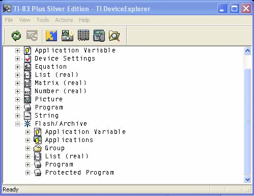 4. Examen des fonctions du logiciel Explorer le contenu de la calculatrice Cliquer sur l icône correspondant il n est même pas nécessaire de mettre la calculatrice sous tension, le logiciel le fera
