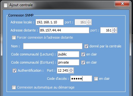 Une fois la redirection des ports correctement effectuée au niveau du routeur, votre centrale est accessible par internet en précisant l'adresse IP de votre modem-routeur et le(s) port(s) d'accès