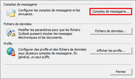 - Sélectionner l icône «Courrier» du Panneau de Configuration de votre PC. 1. Si vous souhaitez associer le compte IMAP au profil par défaut d Outlook 1.1. Si vous souhaitez créer un nouveau profil pour le compte IMAP 1.