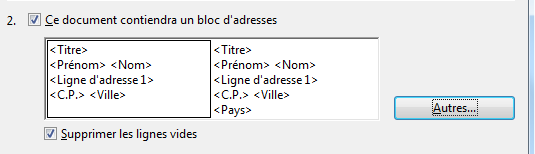 Dans cet exemple, seuls 3 éléments seront visibles. Modifier le bloc d'adresses.