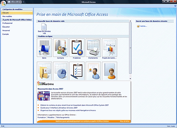 Lancer Microsoft Access 2007 Cliquez sur le bouton démarrer visible dans la barre des tâches puis cliquez sur l option Tous les programmes.