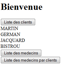 Figure 24: Affichages des noms de clients On a donc bien l affichage des clients sous le bouton la liste des clients après avoir cliqué sur «Liste des Clients».