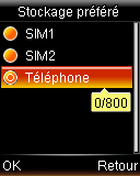 SX-325 Téléphone portable Dual SIM Fonctions du téléphone 2.3 - RÉGLAGES DE BASE 2.3.1 - Espace mémoire préféré Afin de vous aider à décider quel espace de stockage vous voulez définir par défaut, voici ci-dessous quelques avantages et inconvénients de chacun d eux.