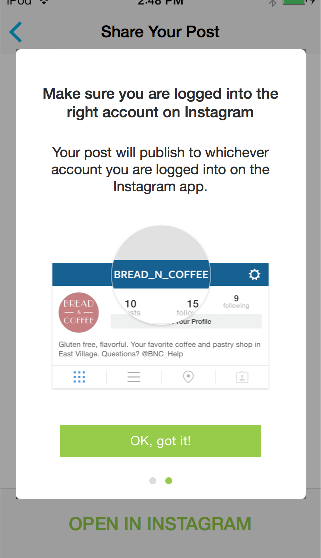 Envoyer et programmer des images Instagram à partir de Hootsuite (versions web et mobile) 1. Choisissez votre compte Instagram dans l outil Choix du profil. 8.