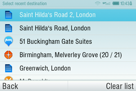 Navigation vers des destinations récentes Sygic Mobile Maps garde une trace de vos destinations récentes, rendant facile le retour à un lieu préalablement fixé.